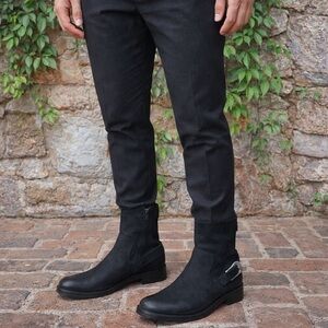 PAUL MAY Italian Made Black Leather Men's Boots, 44